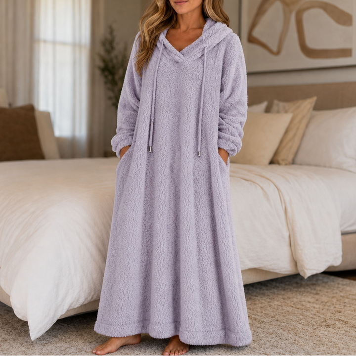 Coziya Hooded Plush Fleece Maxi Robe Dress - Elena Harper