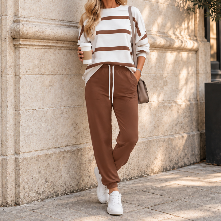 Effortlyn Striped Two-Piece Jogger Set - Elena Harper
