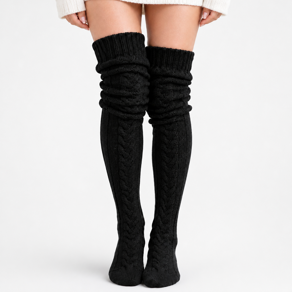 Cablelle Cable-Knit Knee-High Socks - Elena Harper