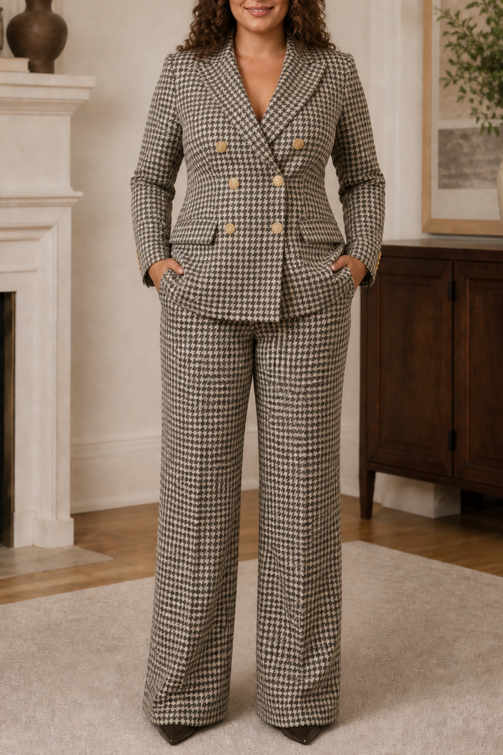 Composure Plaid Double-Breasted Blazer & Wide-Leg Pants Set - Elena Harper