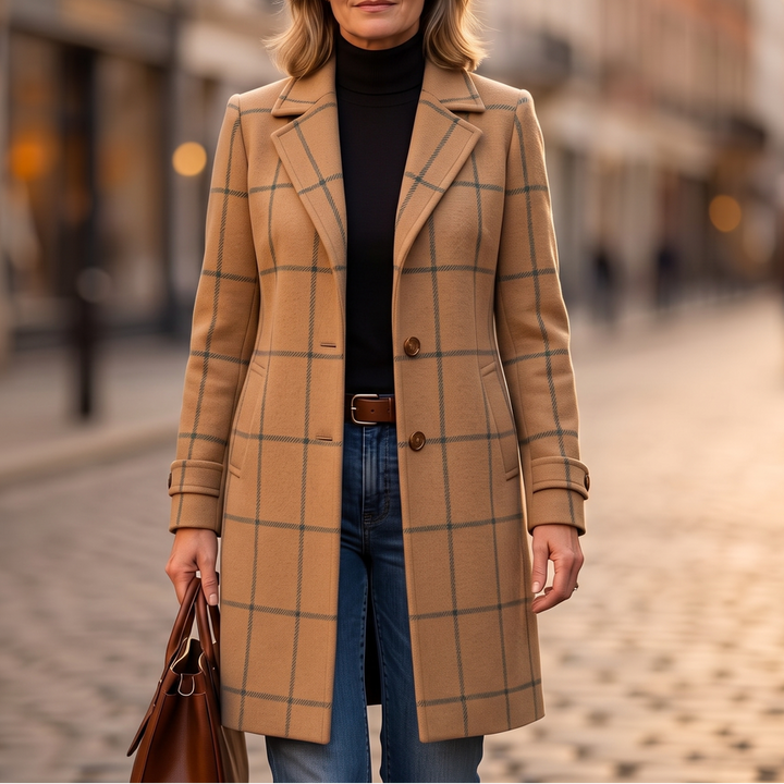 Checkwell Royal Blue Checkered Two-Button Coat - Elena Harper