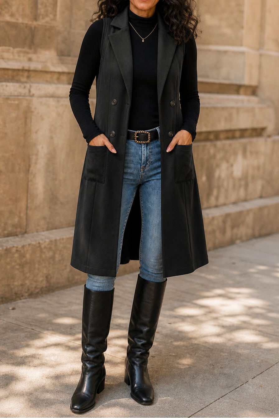 Ladies Long Vest Sleeveless Open Front - Gilet