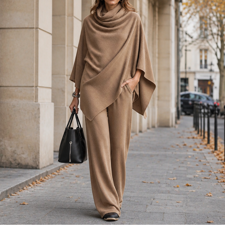 Draperie Cowl-Neck Cape Top And Wide-Leg Trousers Set - Elena Harper
