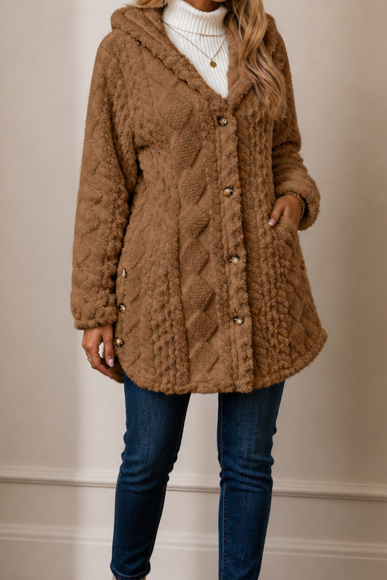 Cinchwarm Cable-Knit Hooded Long Cardigan - Elena Harper