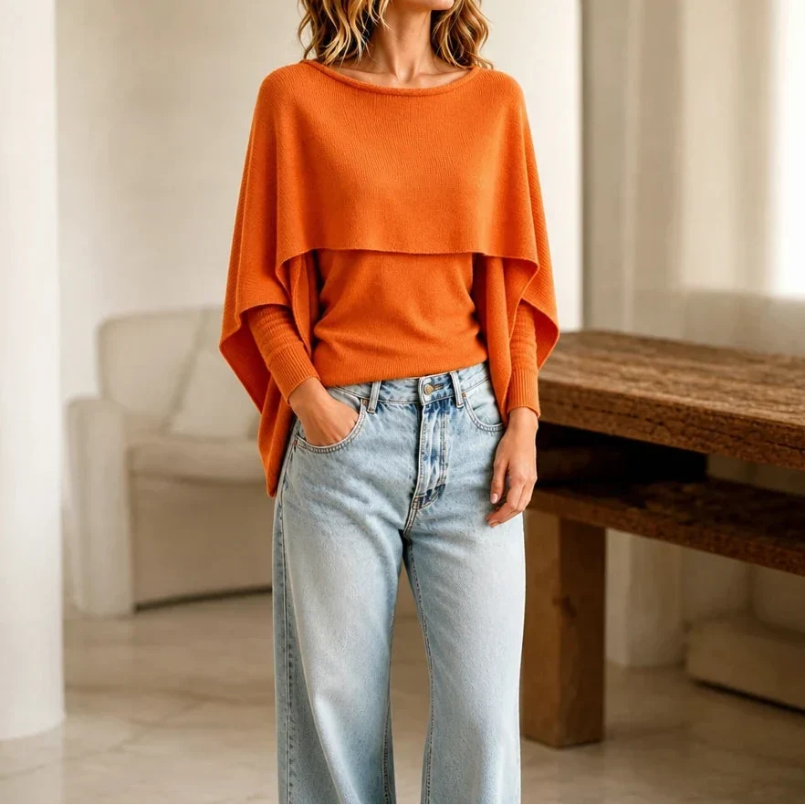 Druni Chic Layered Cape-Shoulder Knit Top - Elena Harper