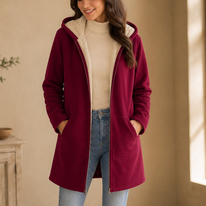 Cozelle Fleece-Lined Look Hooded Mid-Length Jacket - Elena Harper