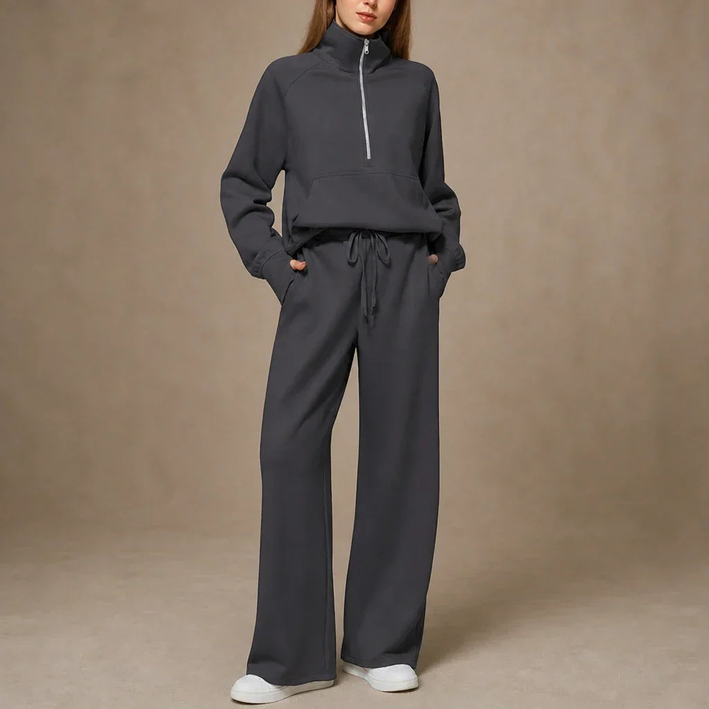 Ease & Elsewhere Ribbed Oversized Top And Wide-Leg Pants Set - Elena Harper