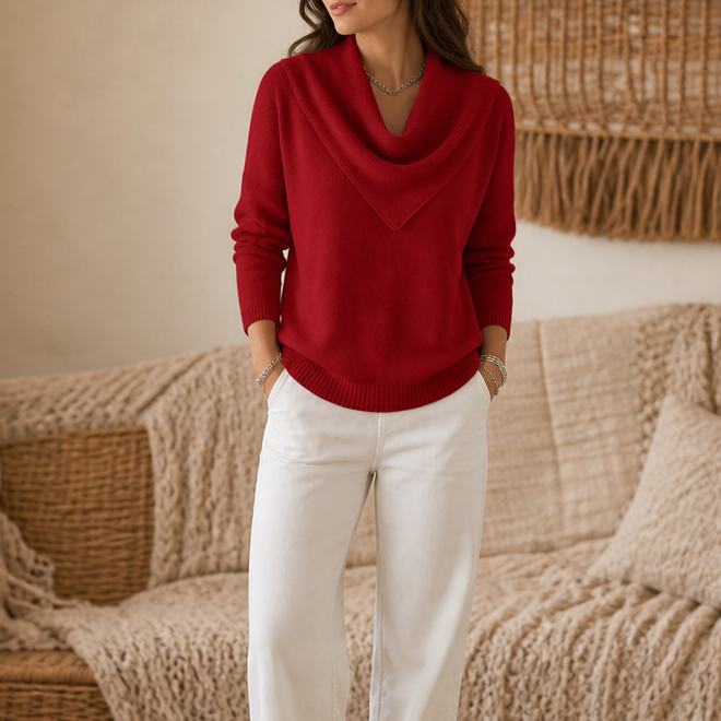 Collarvie Draped Open-Collar Cowl Neck Sweater - Elena Harper