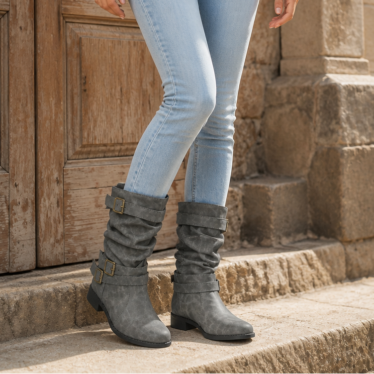 Bootara Slouchy Buckle Mid-Calf Boots - Elena Harper