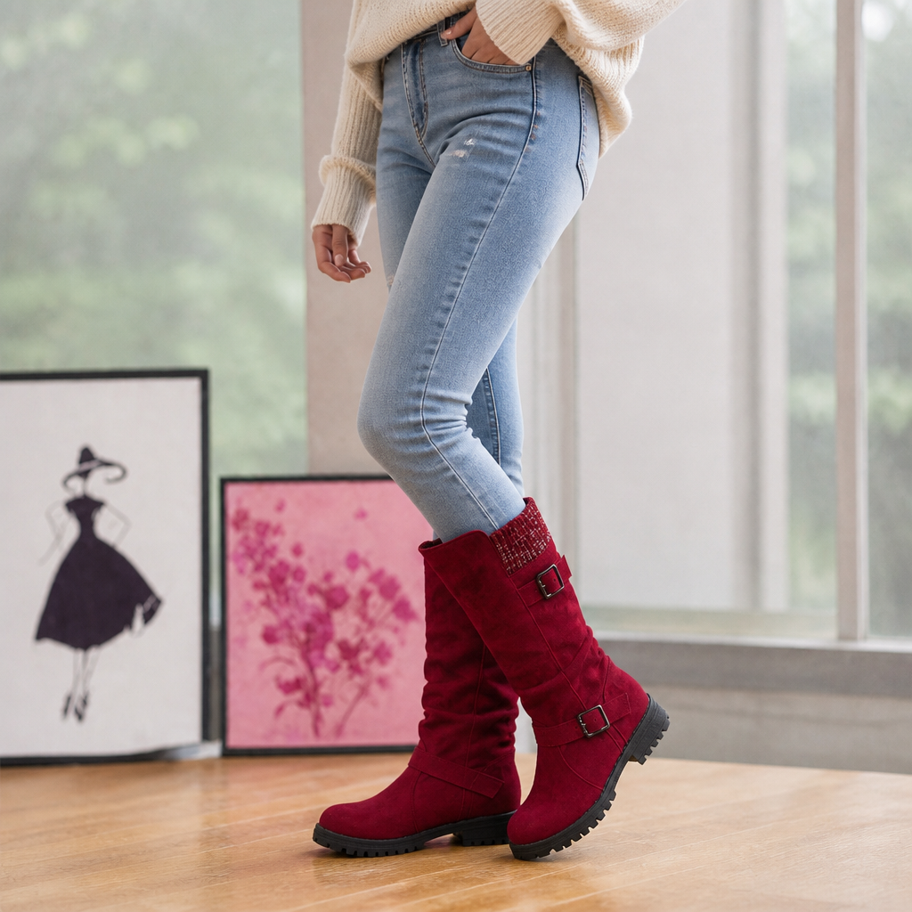 Calfden Ribbed Cuff Lug Sole Slouch Boots - Elena Harper