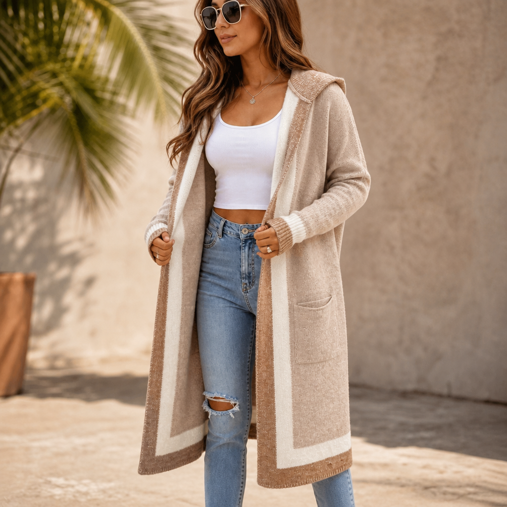 Coshabelle Color-Block Hooded Long-Line Cardigan - Elena Harper