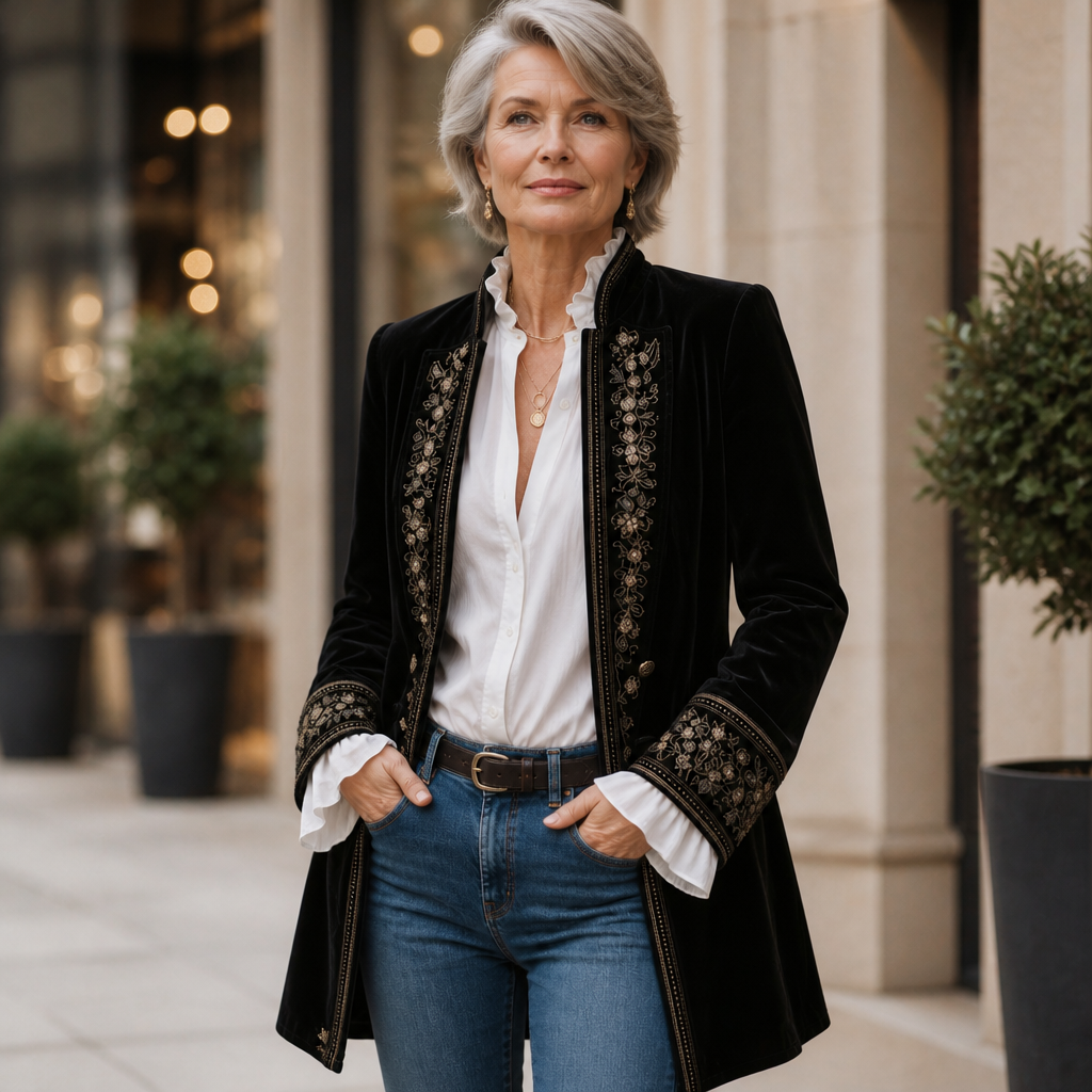 Anastasia Velvet-Look Longline Blazer - Elena Harper