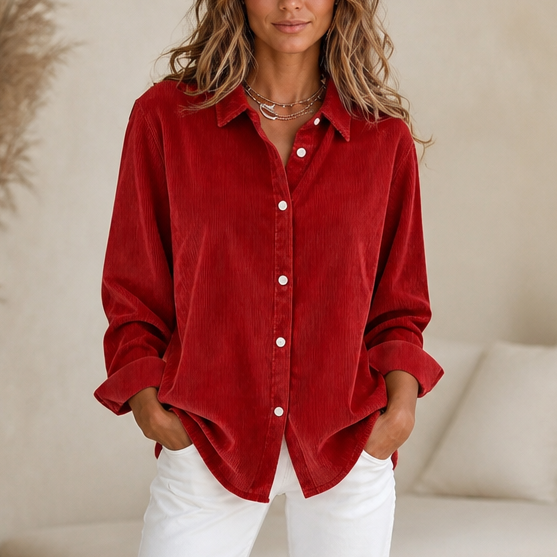 Cordelle Oversized Corduroy-Look Button-Up Shirt - Elena Harper