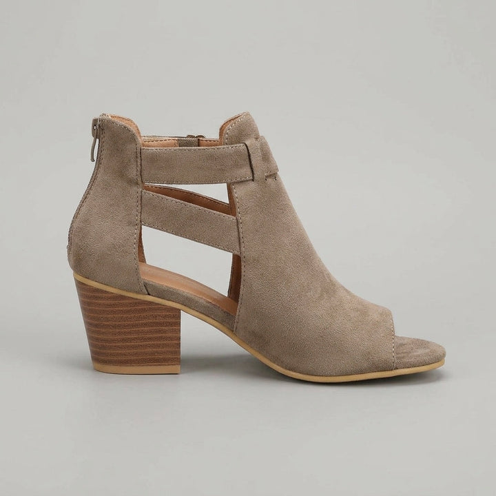 Women's Peep Toe Block Heel Sandals with Ankle Buckle Strap