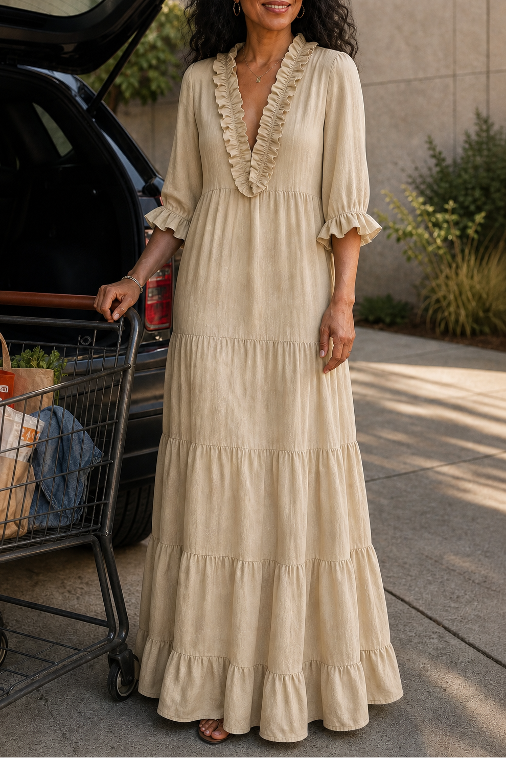 Breezalyn Tiered Ruffle V-Neck Maxi Dress - Elena Harper