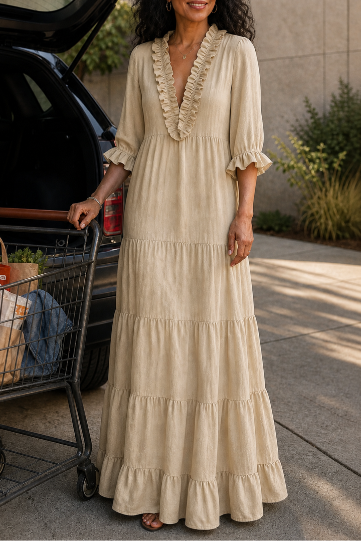 Breezalyn Tiered Ruffle V-Neck Maxi Dress - Elena Harper