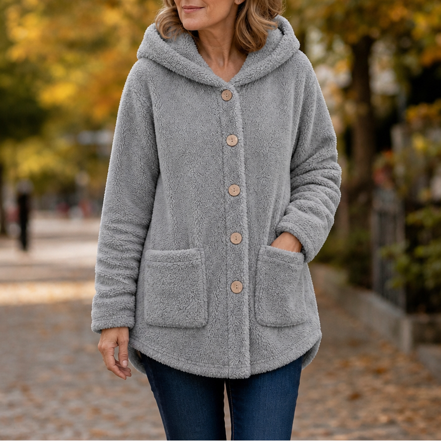 Cozyvale Button-Front Hooded Winter Jacket - Elena Harper