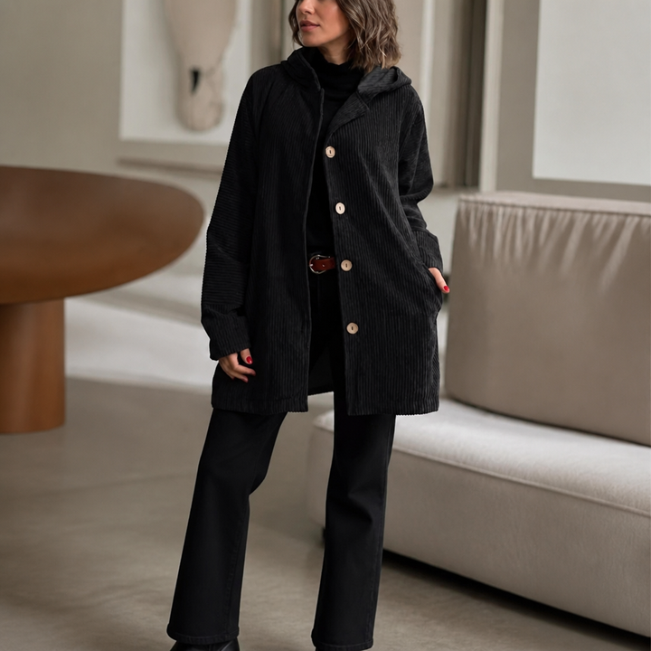 Corduvie Ribbed Corduroy Hooded Overshirt - Elena Harper