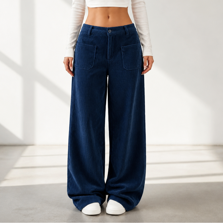 Cordelle High-Waisted Stretch Corduroy Wide-Leg Trousers - Elena Harper
