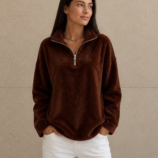 Cozyline Dropped-Shoulder Quarter-Zip Sweatshirt - Elena Harper