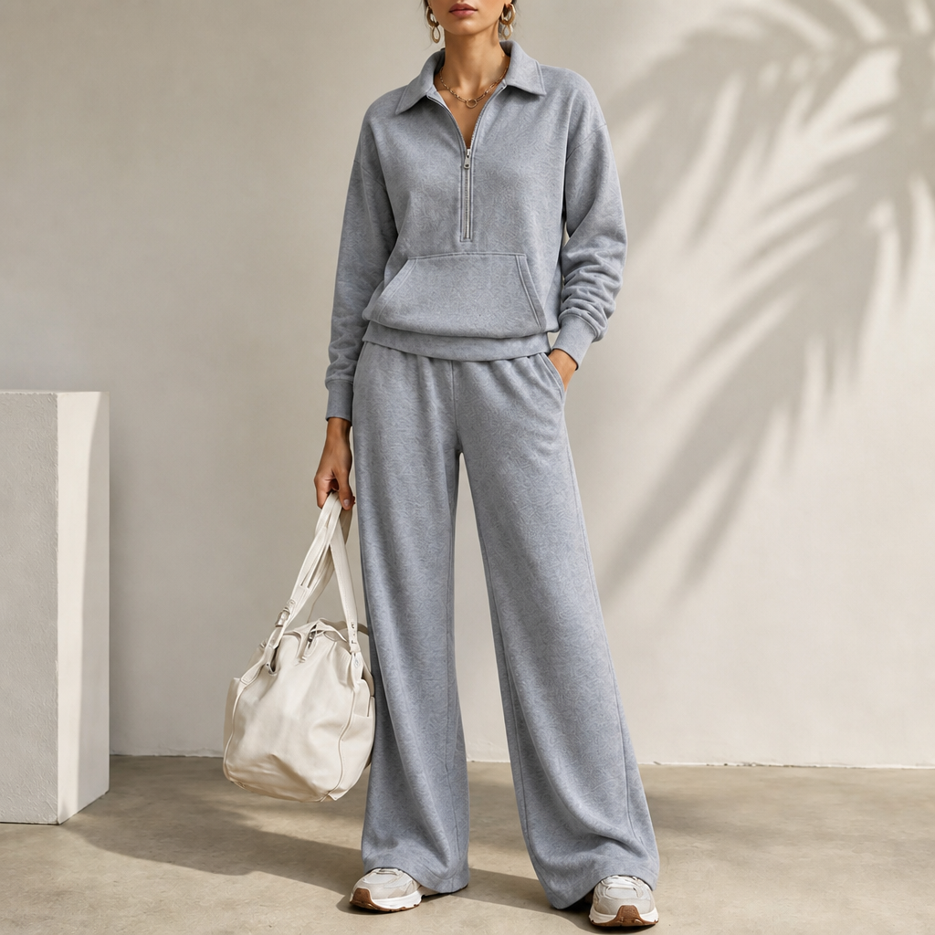 Easolde Half-Zip Collar Lounge Set - Elena Harper