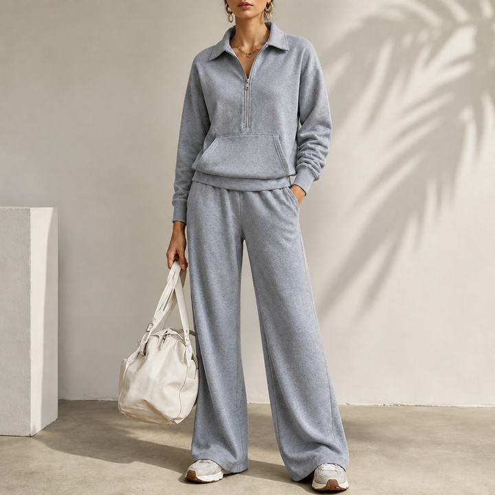 Easolde Half-Zip Collar Lounge Set - Elena Harper