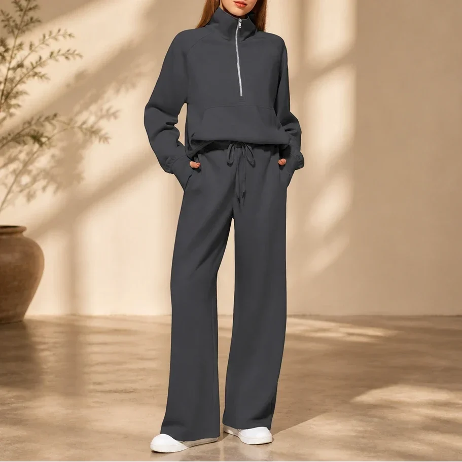 Easewell – Half-Zip Top And Wide-Leg Trouser Set