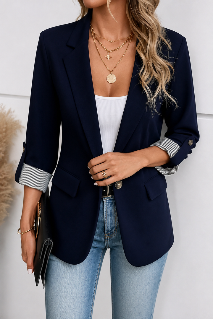 Cuffley Striped-Cuff Roll-Sleeve Tailored Blazer - Elena Harper