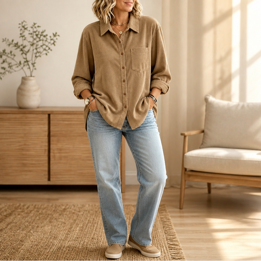 Cordelle Button-Down Corduroy Shirt Jacket - Elena Harper