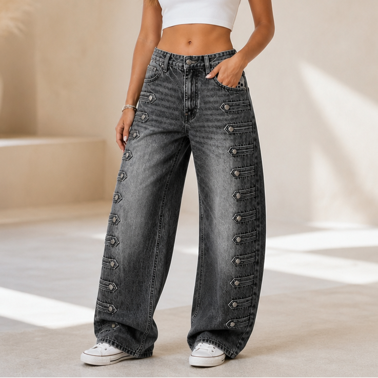 Buckleline Side Buckle Wide-Leg Jeans - Elena Harper