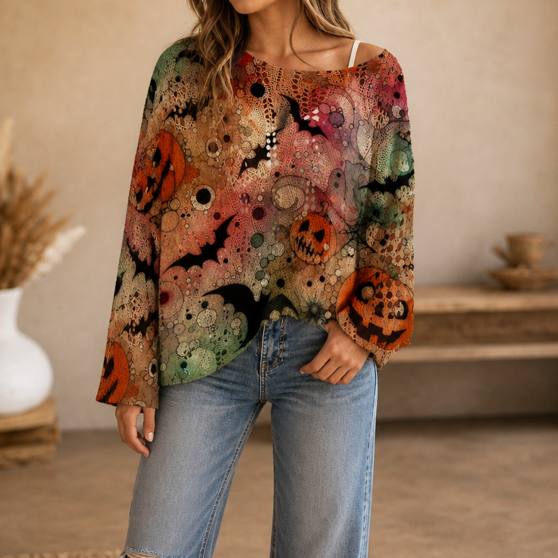 Amberknit Open-Knit Crochet Pumpkin Sweater - Elena Harper