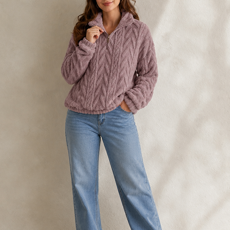 Cable & Cozy Cable-Knit Quarter-Zip Pullover - Elena Harper