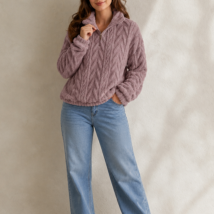 Cable & Cozy Cable-Knit Quarter-Zip Pullover - Elena Harper