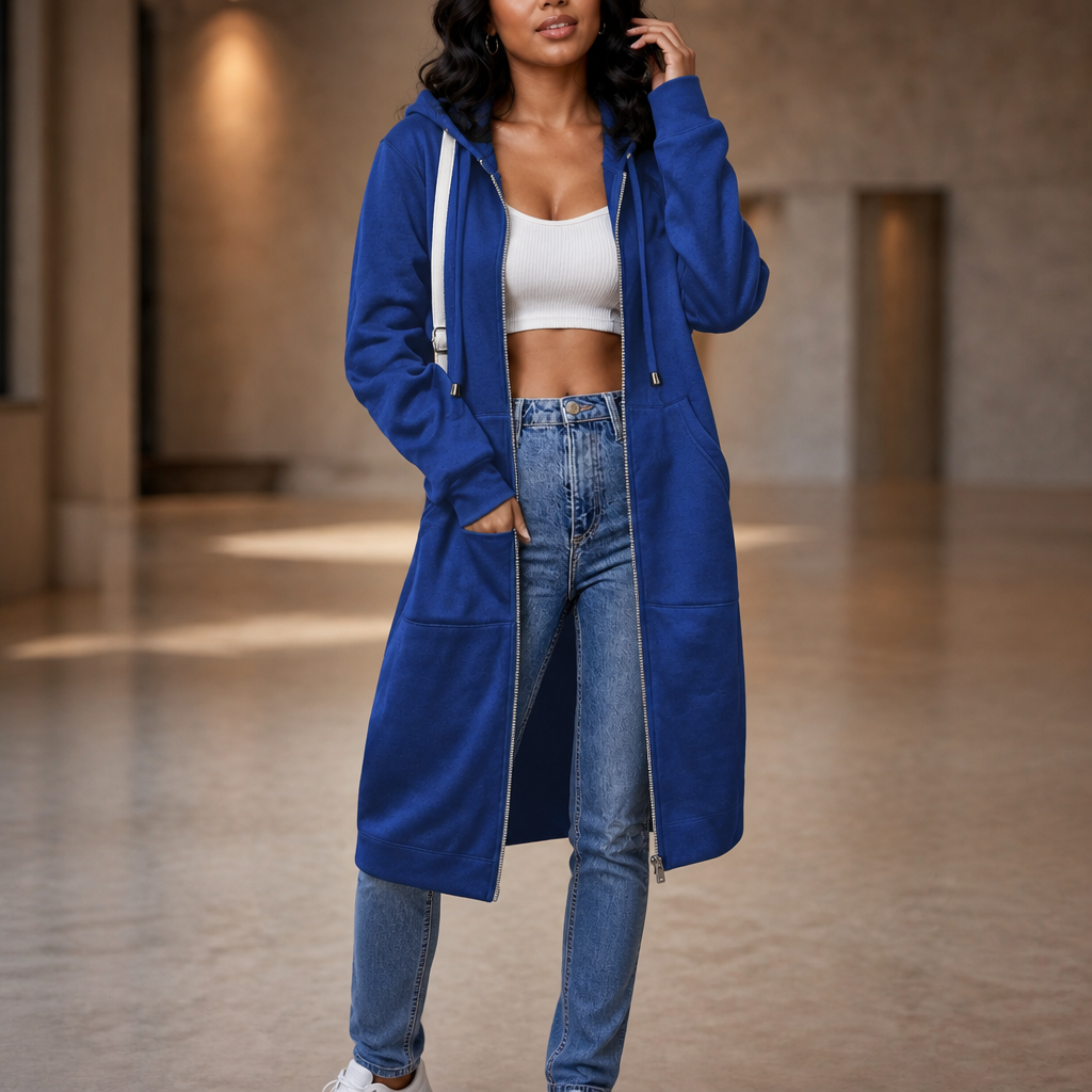 Cozyline Fleece-Lined Tunic-Length Zip-Up Hoodie - Elena Harper