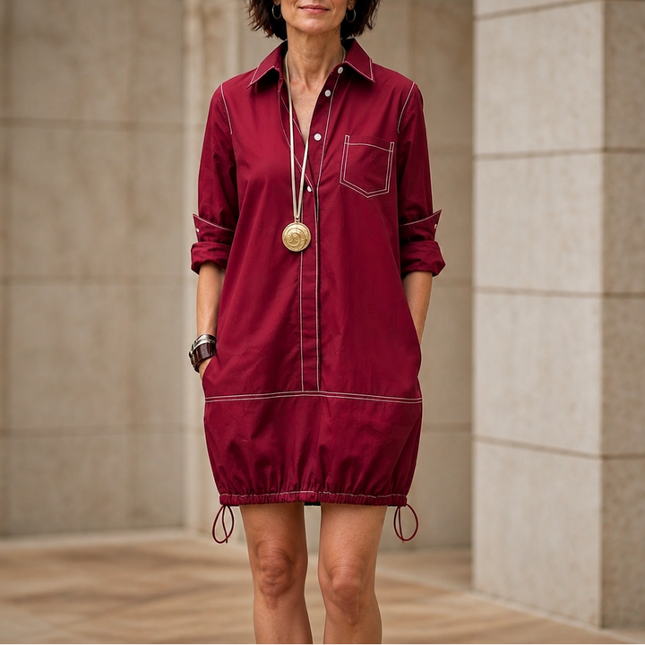 Collara Lapel Collar Half-Sleeve Midi Dress - Elena Harper