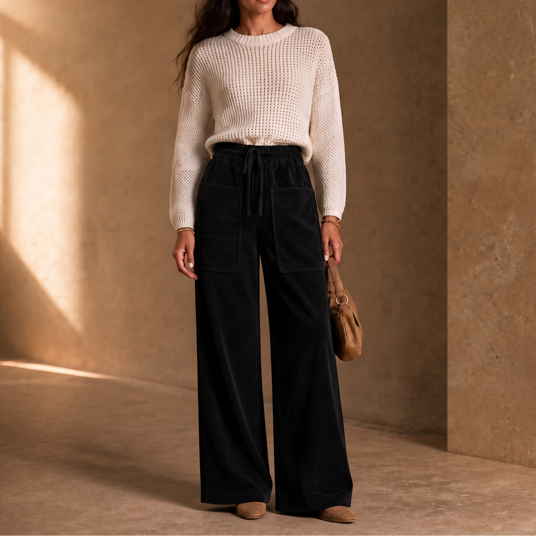 Cordella – Ribbed Corduroy Wide-Leg Pants