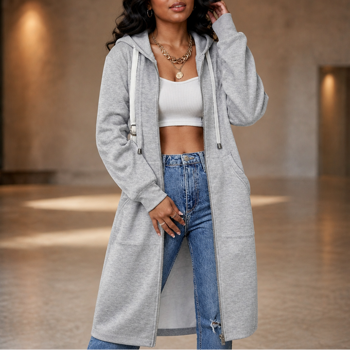 Cozyline Fleece-Lined Tunic-Length Zip-Up Hoodie - Elena Harper