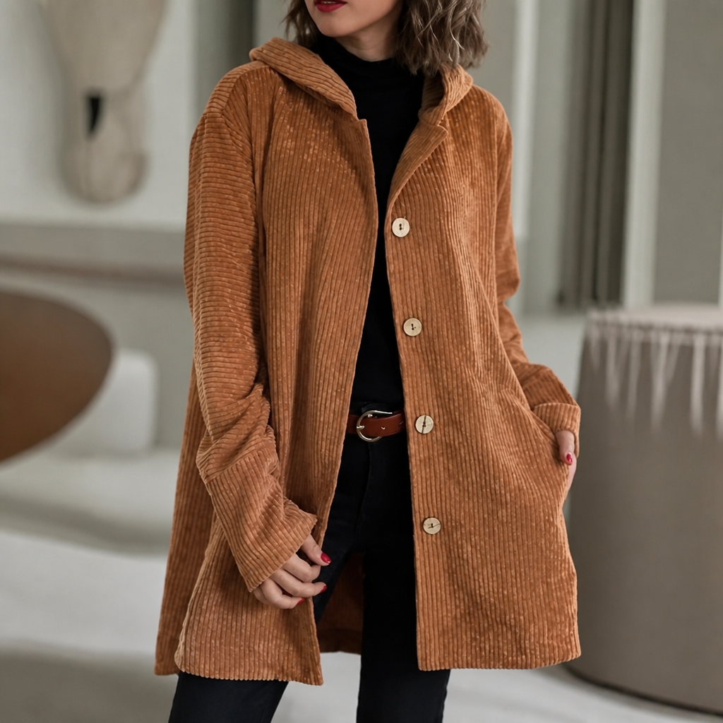 Corduvie Ribbed Corduroy Hooded Overshirt - Elena Harper