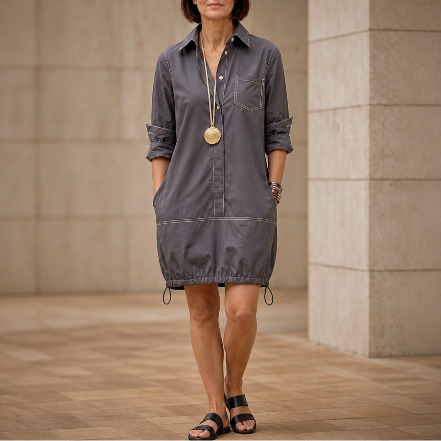 Collara Lapel Collar Half-Sleeve Midi Dress - Elena Harper