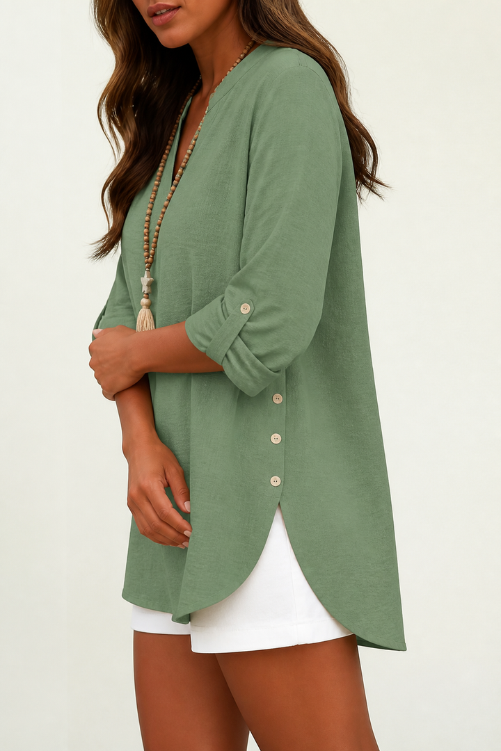 Easeline Convertible Sleeve V-Neck Side-Button Top - Elena Harper