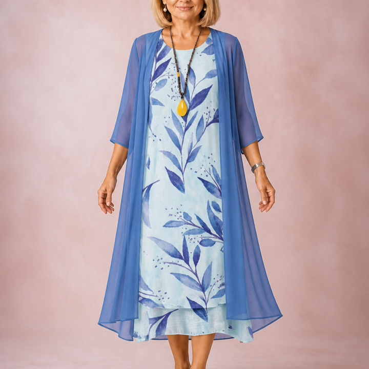Bloomcast Floral Midi Dress And Sheer Duster Set - Elena Harper
