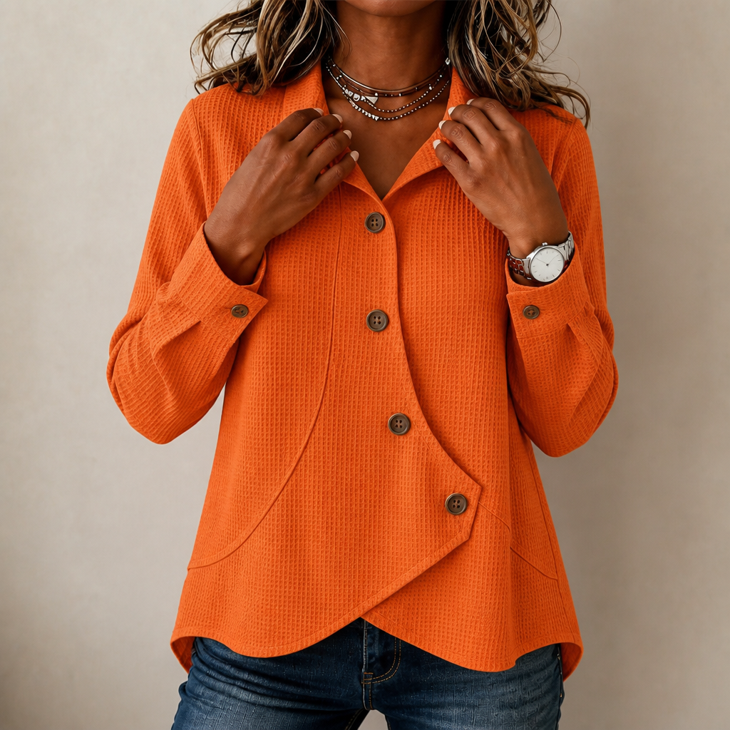 Draperly Waffle-Knit-Look Asymmetric Hem Top - Elena Harper