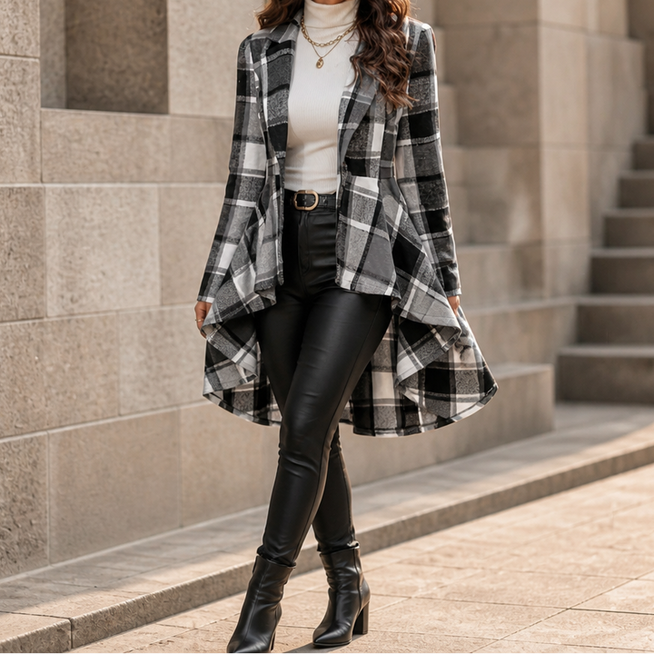 Cinchella Plaid High-Low Peplum Waist Coat - Elena Harper