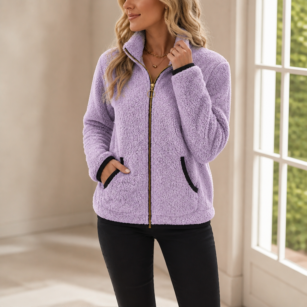 Cozyline Double-Layer Fleece-Look Zip Jacket - Elena Harper