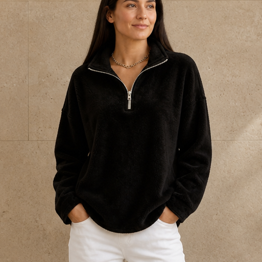 Cozyline Dropped-Shoulder Quarter-Zip Sweatshirt - Elena Harper