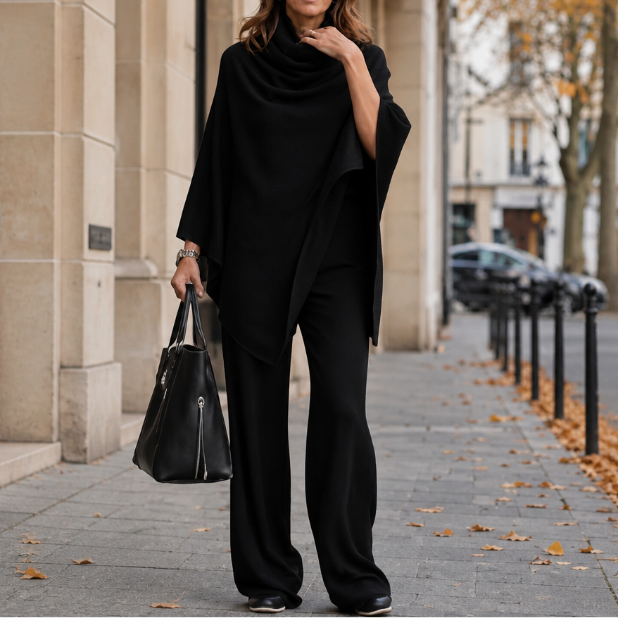 Draperie Cowl-Neck Cape Top And Wide-Leg Trousers Set - Elena Harper