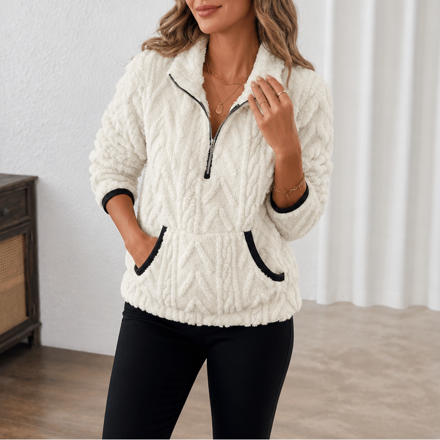 Women's Polar Fleece Half-Zip Sweater with Kangaroo Pocket, view 4 - Elena Harper