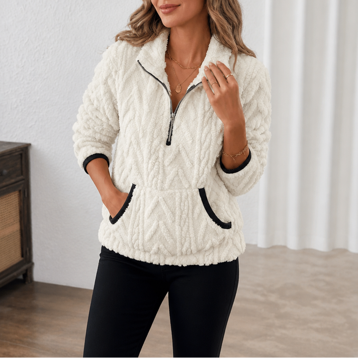 Women's Polar Fleece Half-Zip Sweater with Kangaroo Pocket, view 4 - Elena Harper