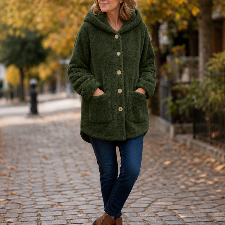 Cozyvale Button-Front Hooded Winter Jacket - Elena Harper