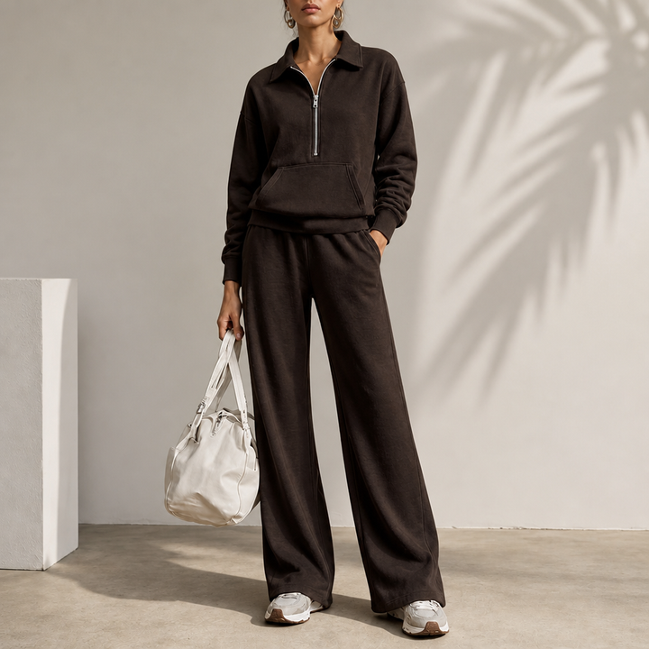 Easolde Half-Zip Collar Lounge Set - Elena Harper